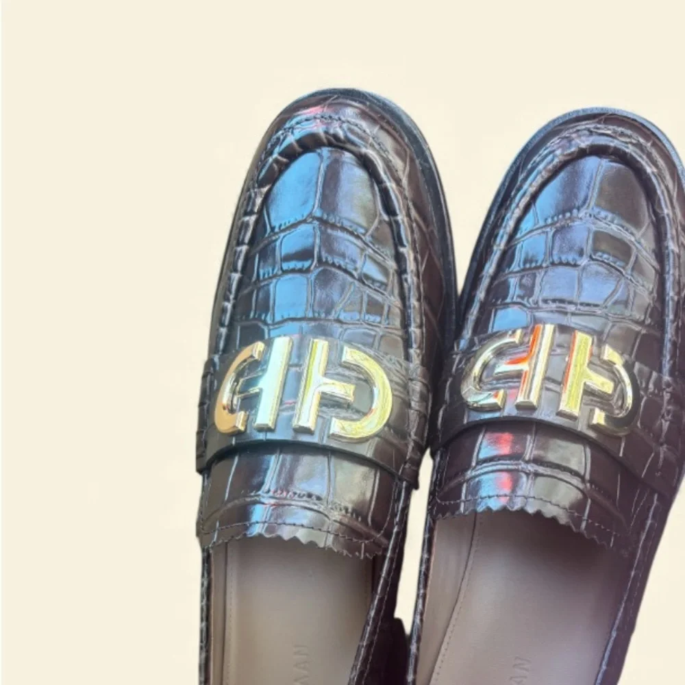 Cole Haan Crocodile Pattern Loafers with Gold Detail - Picture 2 of 8